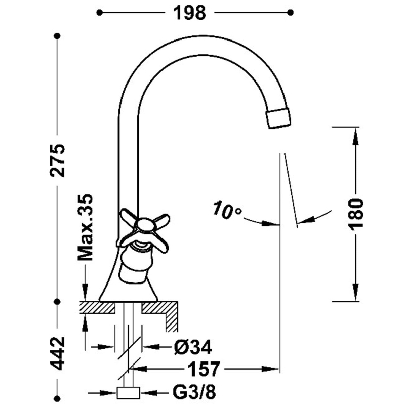 Bateria umywalkowa stojąca dwuuchwytowa Tres Clasic 24-K złoto24210901OR