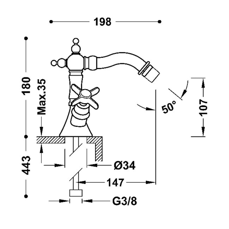 Bateria bidetowa Tres Clasic stal 24212202AC