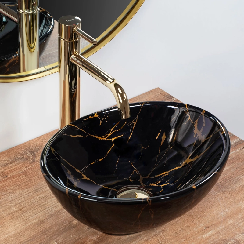 Umywalka nablatowa Rea Sofia mini black marble shiny