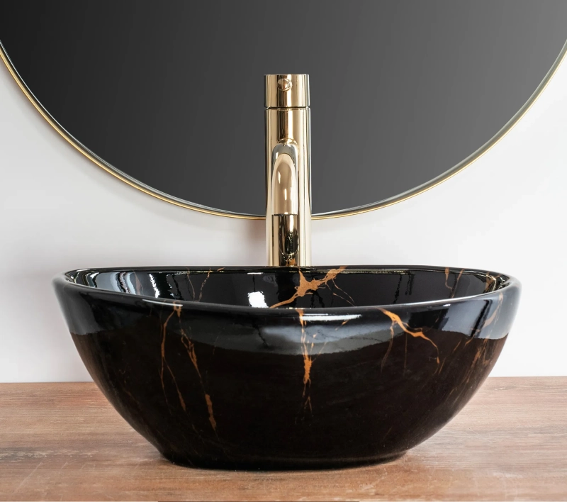 Umywalka nablatowa Rea Sofia mini black marble shiny