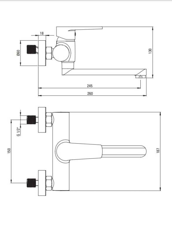 Bateria umywalkowa ścienna Deante Tubo