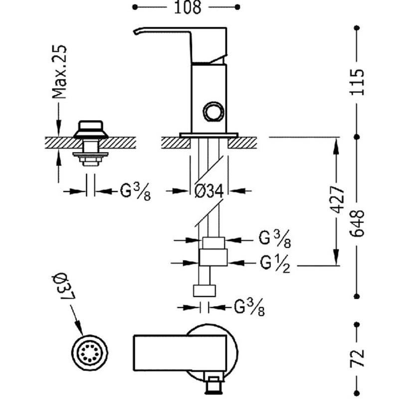 Bateria bidetowa Tres Cuadro