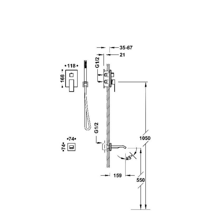 Zestaw prysznicowy podtynkowy Tres Cuadro