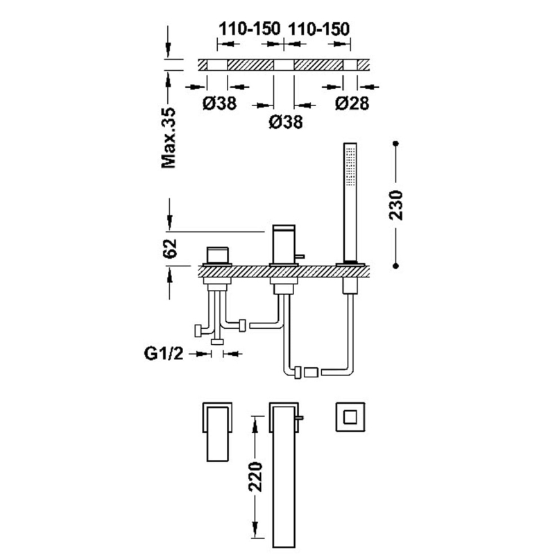 Bateria wannowa Tres Cuadro