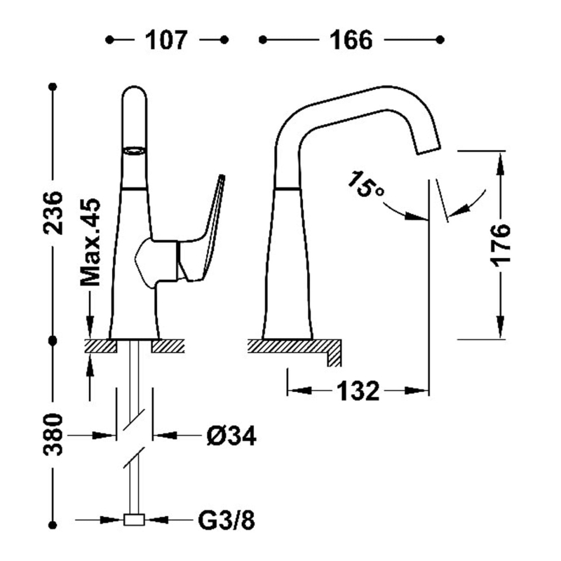 Bateria umywalkowa Tres Fuji