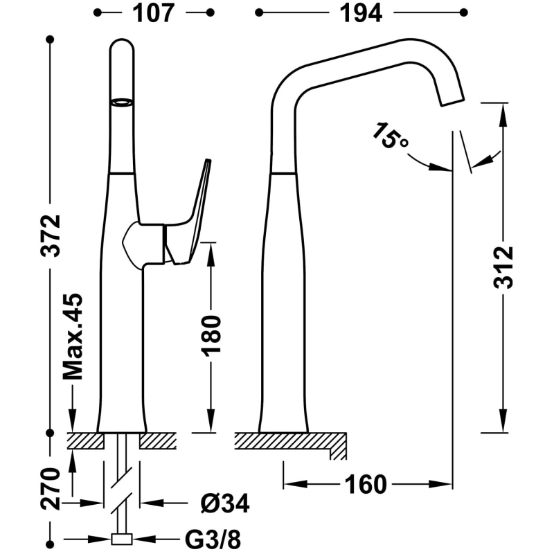 Bateria umywalkowa Tres Fuji XXL