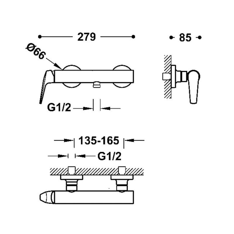 Bateria prysznicowa ścienna Tres Fuji