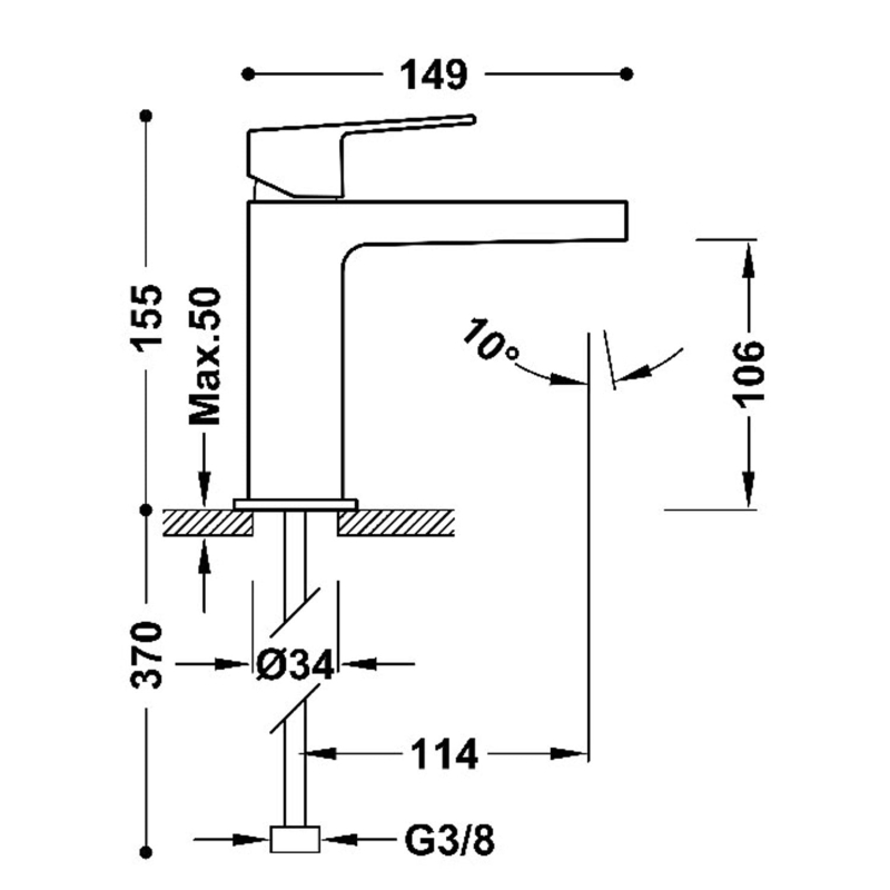 Bateria umywalkowa Tres Project