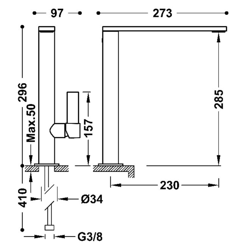 Bateria umywalkowa Tres Project XXL