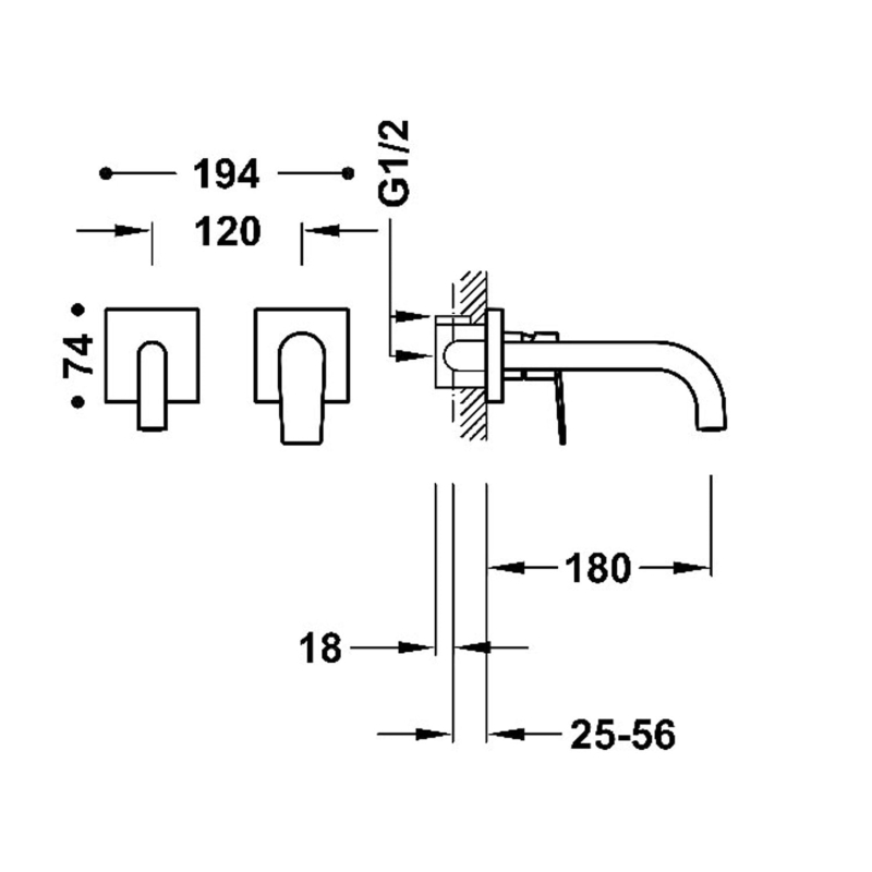Bateria umywalkowa podtynkowa Tres Project