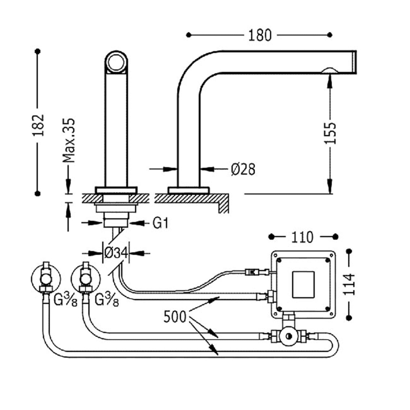 Bateria umywalkowa elektroniczna Tres Max