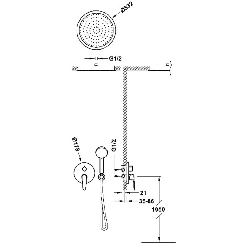 Zestaw prysznicowy podtynowy Tres Flat