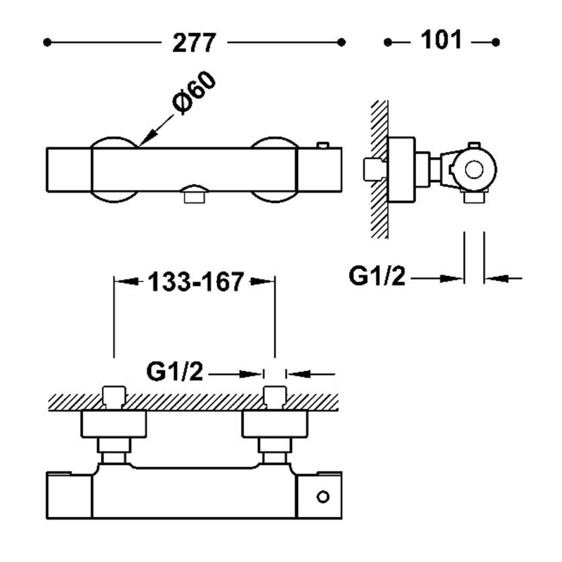 Bateria termostatyczna naścienna Tres Base plus
