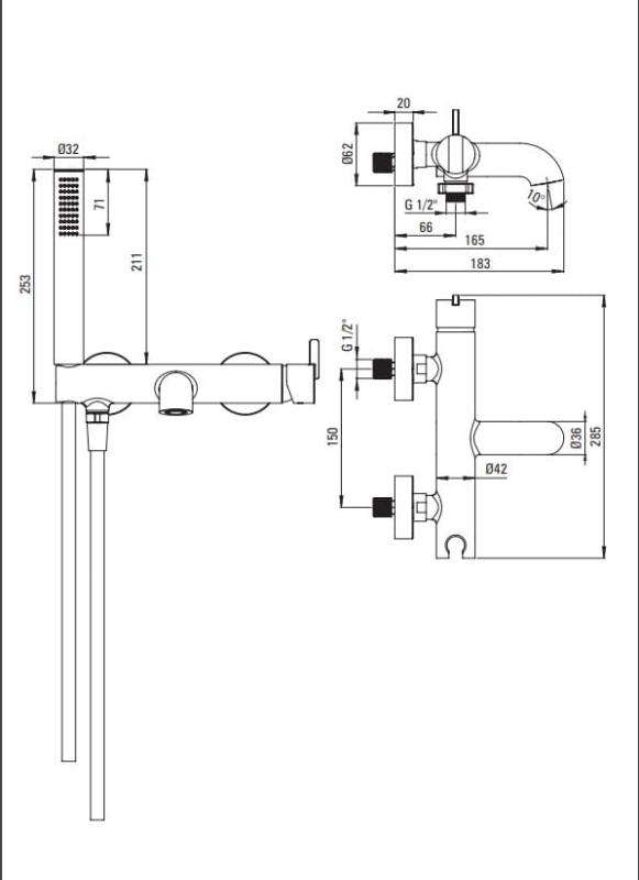 Bateria wannowa z zestawem prysznicowym Deante Silia