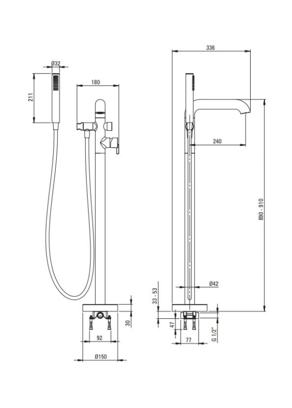 Bateria wannowa wolnostojąca Deante Silia