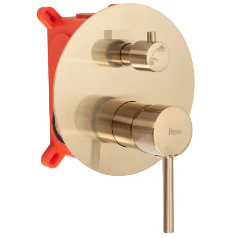 Bateria wannowa podtynkowa Rea Lungo złota szczotkowana