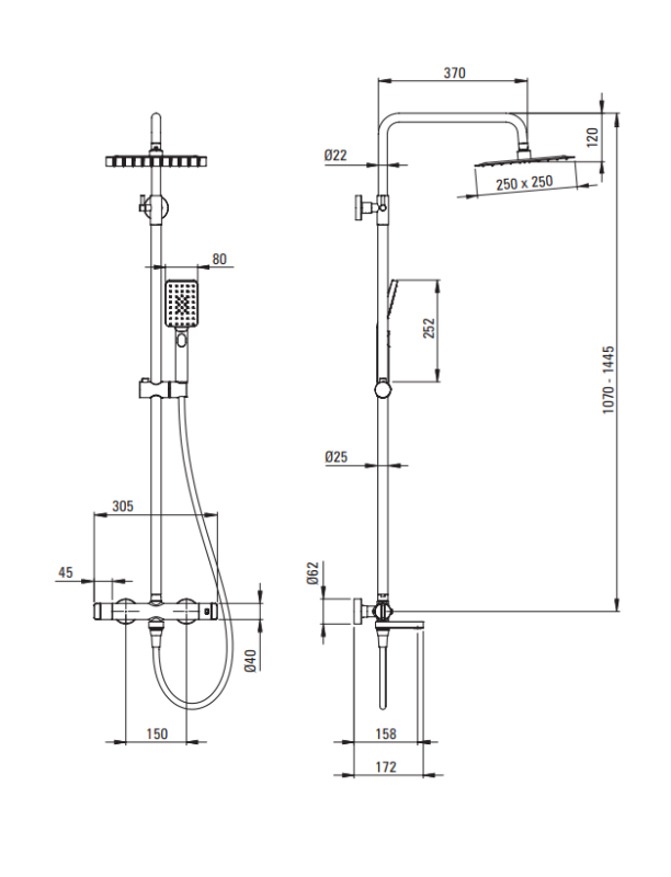 Deszczownica z baterią wannową termostatyczną Deante złoty