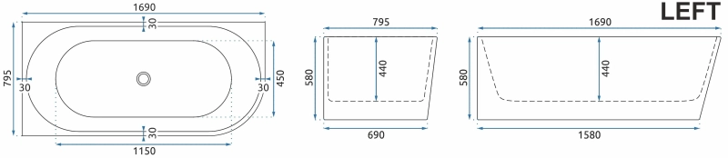 Wanna narożna Rea Bellanto 170