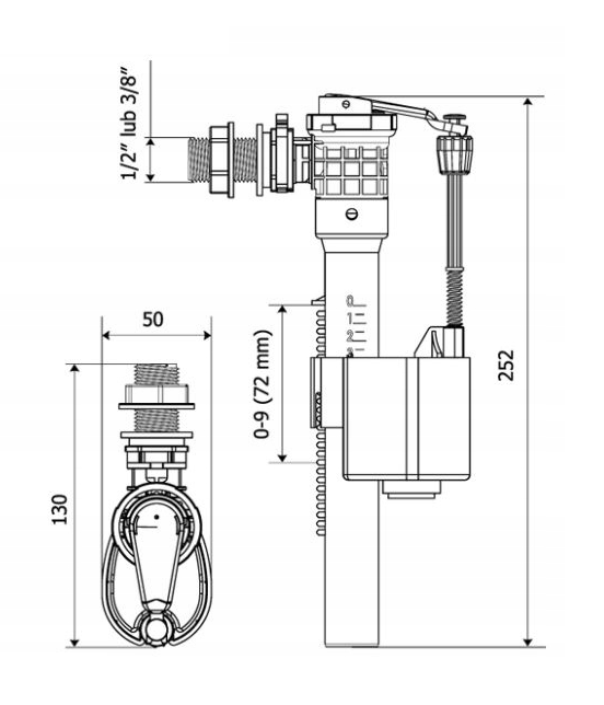 Zawór napełniający do spłuczki KK-POL 3/8", 1/2"