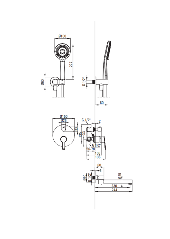 Zestaw prysznicowy podtynkowy z wylewką wannową Deante Arnika
