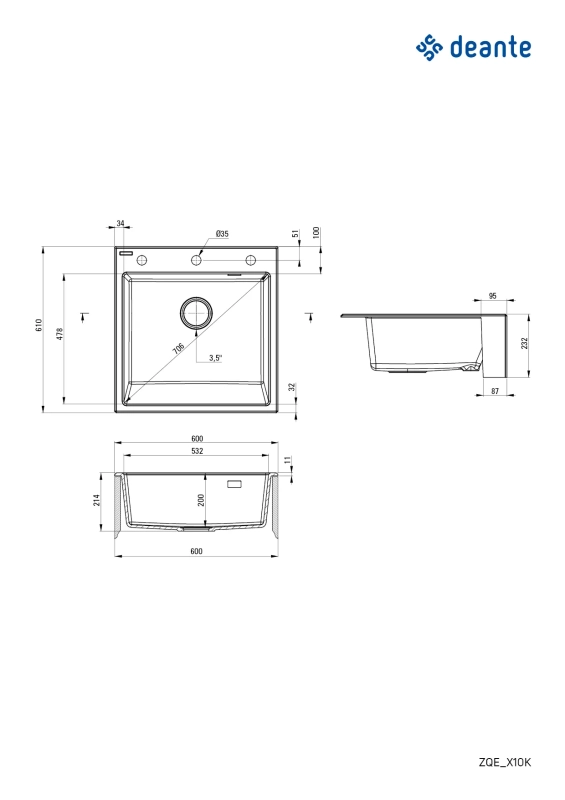 Zlewozmywak granitowy 1-komorowy ERIDAN DEANTE ZQE_A10K