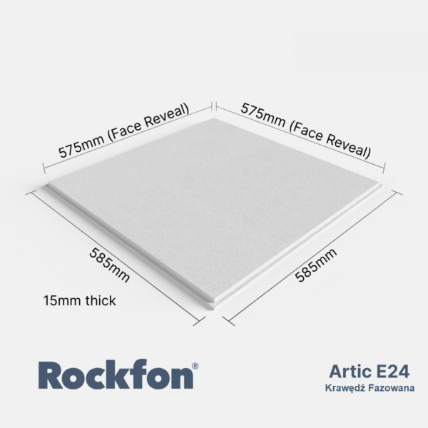 Płyta sufitowa ROCKFON ARTIC 80 A15/24 600x600x15mm - op. 11,52m2