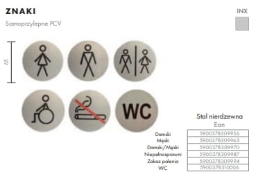 Znak samoprzylepny PCV stal nierdzewna WC  Domino