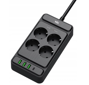 Przedłużacz poczwórny z wyłącznikiem i uziemieniem ładowarka USB-A USB-C 2m KEL W-00355