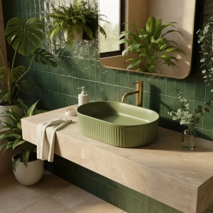 Umywalka nablatowa Rea Vanda 48 Pistachio - ryflowana - REA-U3612 - Dodatkowy rabat 5% z kodem REA5