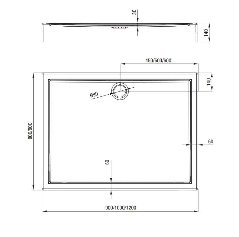 Brodzik prostokątny Deante Jasmin 120x80x14 cm