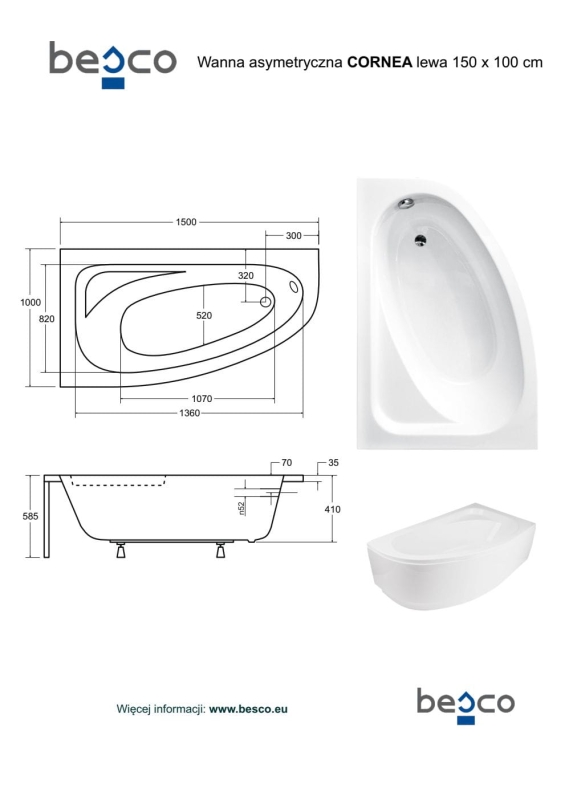 Wanna narożna Besco Cornea Comfort