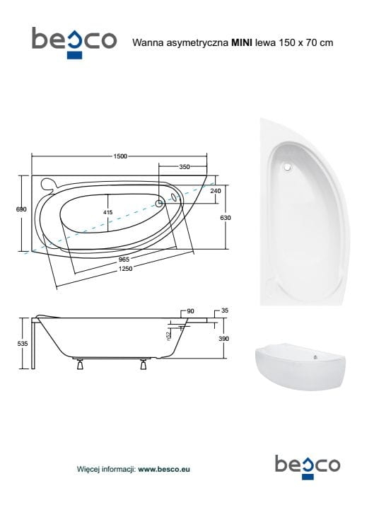Wanna narożna Besco Mini 150