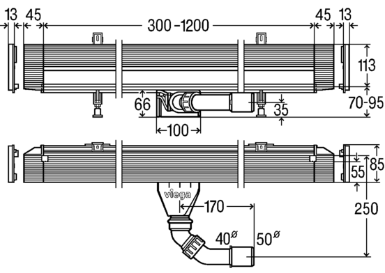 Odpływ ścienny Viega Advantix Vario 30-120 cm