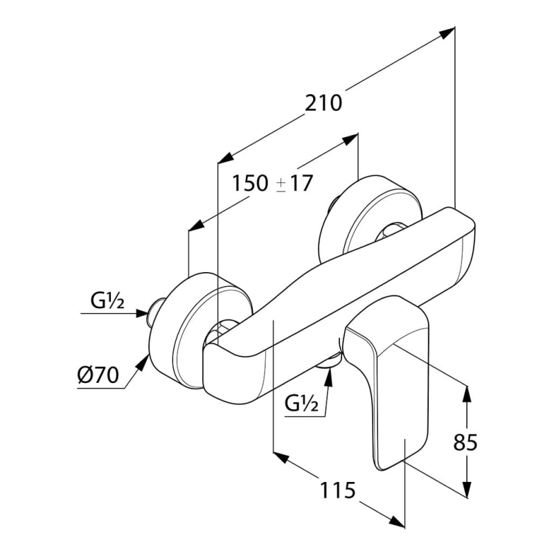 jednouchwytowa bateria natryskowa Kludi AMEO rysunek techniczny