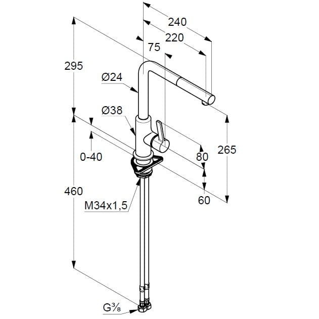 Jednouchwytowa bateria kuchenna Kludi L-ine S - rysunek techniczny