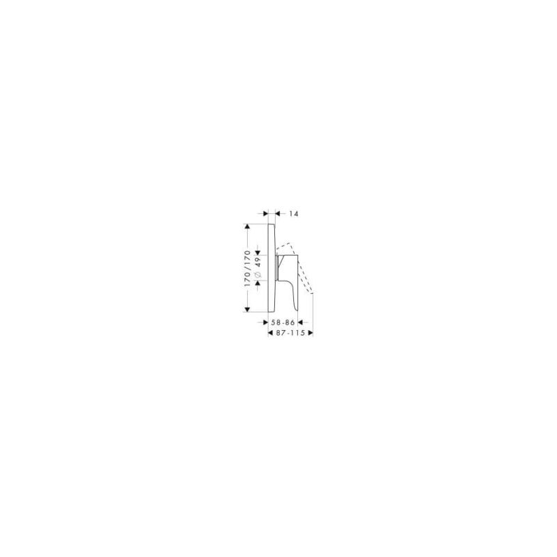 Bateria natryskowa element natynkowy Axor Citterio M HANSGROHE  rysunek techniczny
